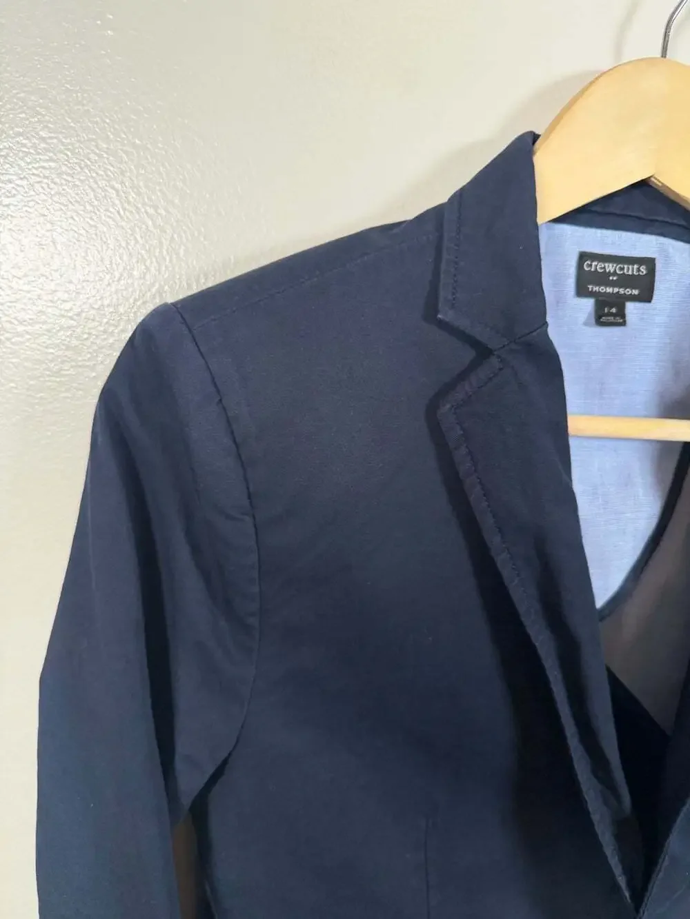 J. Crew Crewcuts Thompson Suit Jacket Blazer Size 14 Navy Blue Flex Chino